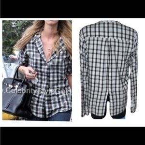 JET BY John Eshaya plaid shirt/blouse button down. EUC. Black with white.